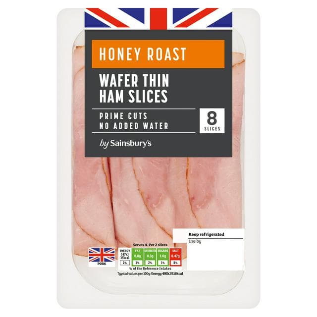 Sainsbury's 8 Honey Roast Wafer Thin Ham Slices 120g - gallery image 1