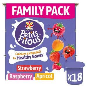 Petits Filous Kids Strawberry, Raspberry & Apricot Yoghurt Small Pots 18x47g