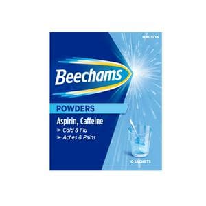 Beechams Cold & Flu Powders Pain & Fever Relief Aspirin & Caffeine x10
