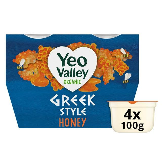 Yeo Valley Organic Yogurt Greek Style With Honey 4x100g - gallery image 1