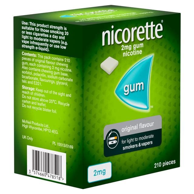 Nicorette Gum Pieces Original Flavour Quit Smoking Aid x210 2mg - gallery image 3