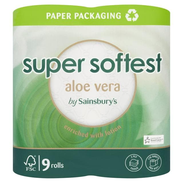 Sainsbury's Super Soft Toilet Tissue, Aloe Vera x9 Rolls - gallery image 1