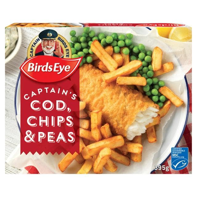 Birds Eye Battered Cod Chips & Peas 395g - gallery image 1