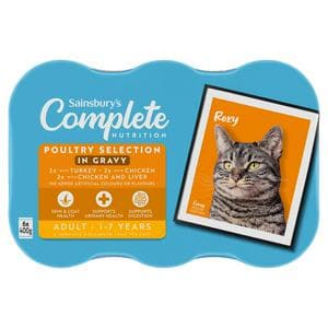 Sainsbury's Adult Complete Nutrition Poultry Selection in Gravy Cat Food 1+ Years 6 x 400g