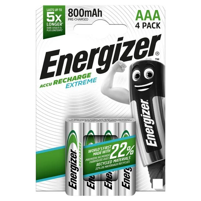 Energizer Extreme AAA Rechargeable Batteries, 800mAh x4 - gallery image 1