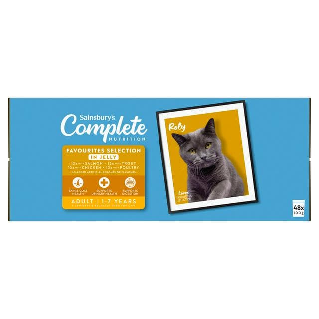 Sainsbury's Adult Complete Nutrition Meat & Fish Selection in Jelly Cat Food 1+ Years 48 x 100g - gallery image 1