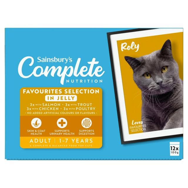 Sainsbury's Adult Complete Nutrition Meat & Fish Selection in Jelly Cat Food 1+ Years 12 x 100g - gallery image 1