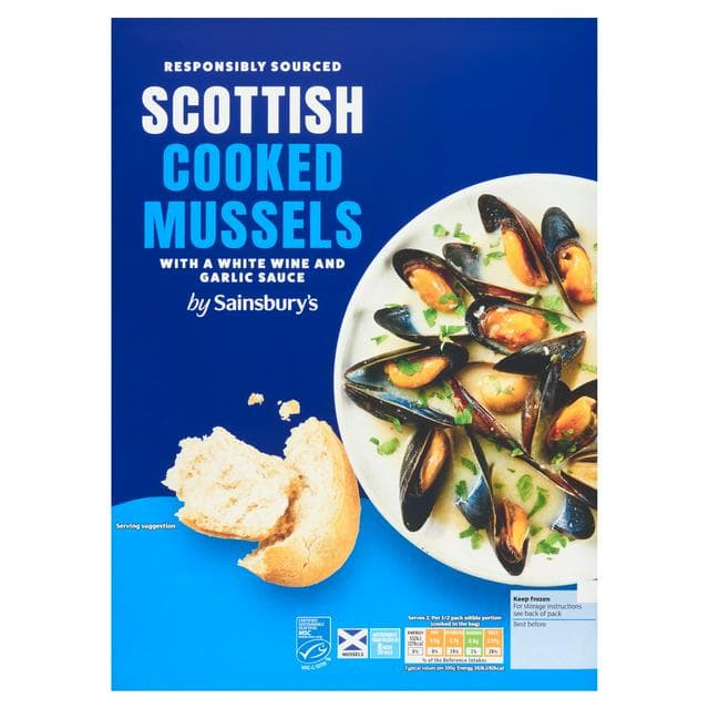 Sainsbury's Frozen Scottish MSC Mussels Cooked in White Wine & Garlic 500g - gallery image 1