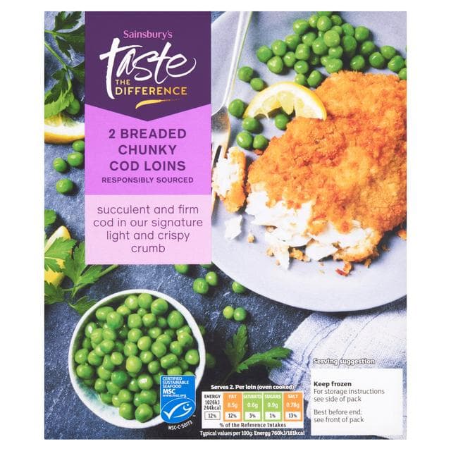 Sainsbury's Breaded Chunky Cod Loins, Taste the Difference x2 300g - gallery image 1