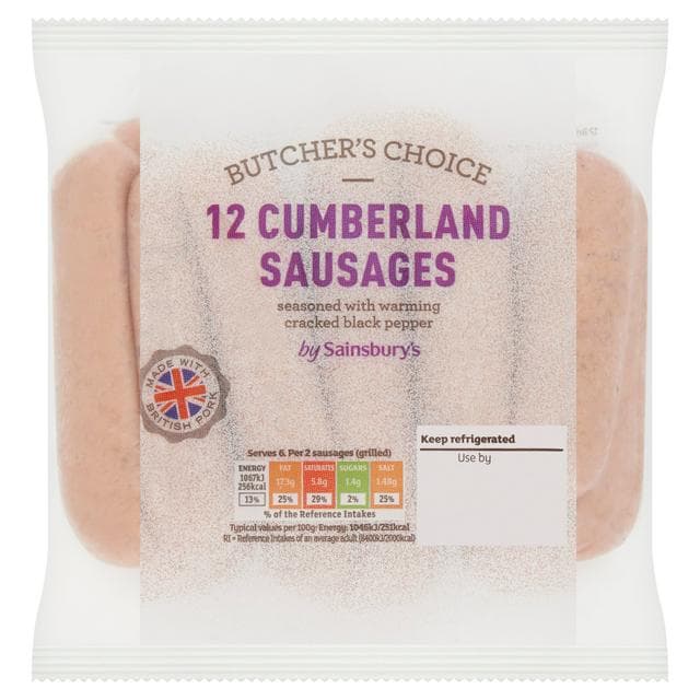 Sainsbury's Butcher's choice Cumberland British Pork Sausage x12 681g - gallery image 1