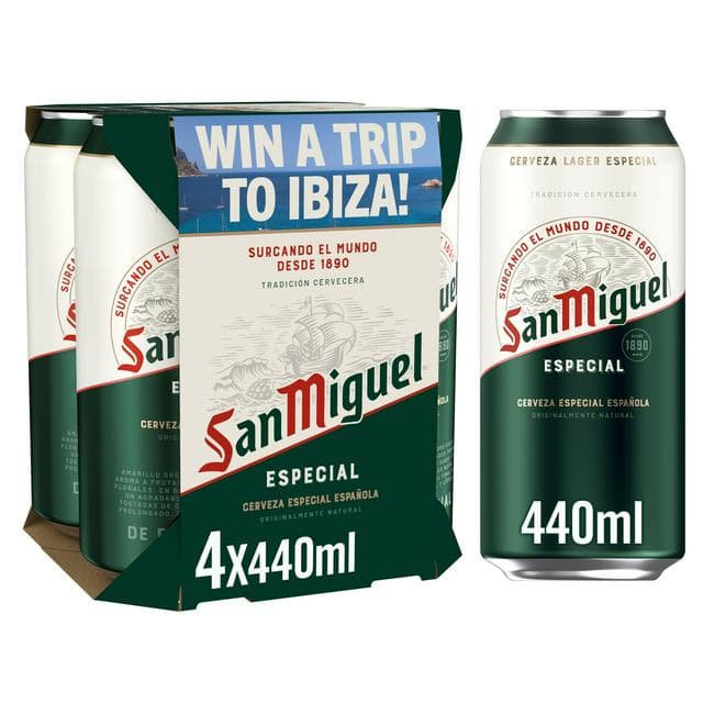 San Miguel Premium Lager Beer Cans 4x440ml - gallery image 1