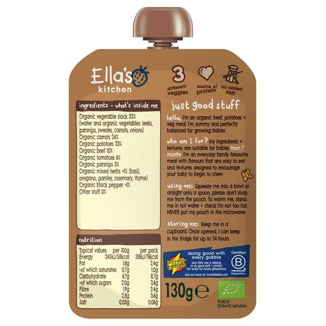 Ella's Kitchen Organic Beef Stew Baby Food Pouch 7+ Months 130g - gallery image 2