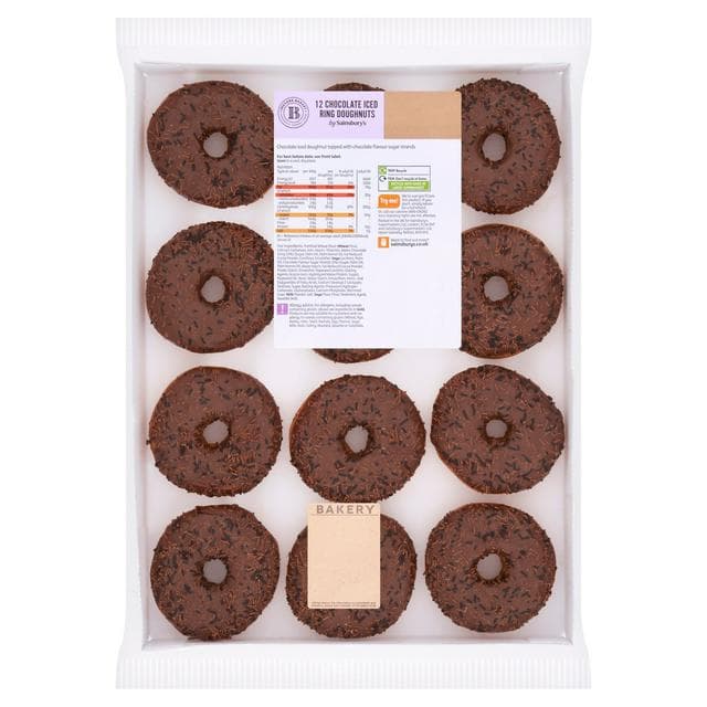 Sainsbury's Chocolate Iced Ring Doughnuts x12 - gallery image 1