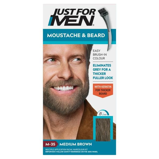 Just For Men Moustache & Beard Brush-In Colour Gel Medium Brown M-35 - gallery image 1