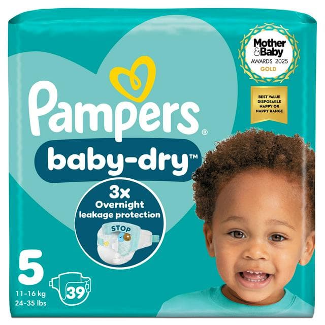 Pampers Baby-Dry Size 5, 39 Nappies, 11-16kg, Essential Pack - gallery image 1