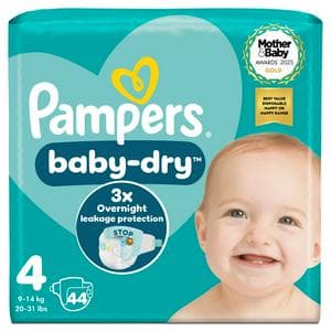 Pampers Baby-Dry Size 4, 44 Nappies, 9-14kg, Essential Pack