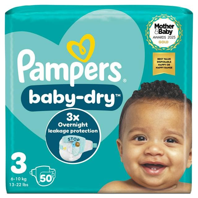 Pampers Baby-Dry Size 3, 50 Nappies, 6-10kg, Essential Pack - gallery image 1