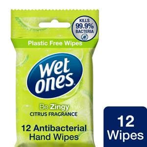 Wet Ones Be Zingy 12 x Anti-Bacterial Hand Wipes