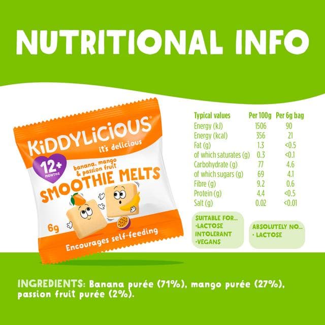 Kiddylicious Banana, Mango & Passionfruit Smoothie Melts Baby Snacks 6g - gallery image 3