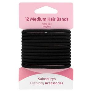 Sainsbury's No Damage Hair Bands Medium Black x12