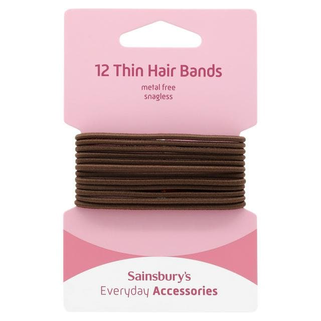 Sainsbury's No Damage Hair Bands Thin Brown x12 - gallery image 1