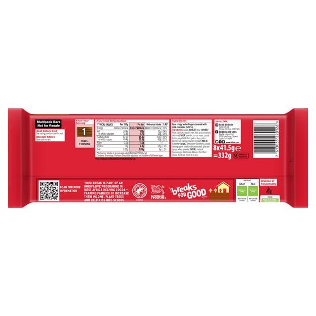 KitKat 4 Finger Milk Chocolate Biscuit Bar Multipack x8 332g - gallery image 3