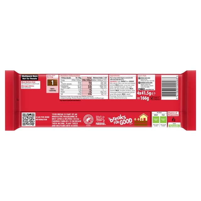 KitKat 4 Finger Milk Chocolate Biscuit Bar Multipack x4 41.5g - gallery image 3