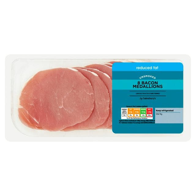 Sainsbury's Reduced Fat Unsmoked Bacon Medallions x8 200g - gallery image 1