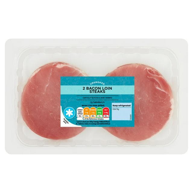 Sainsbury's Unsmoked Bacon Loin Steaks x2 250g - gallery image 1