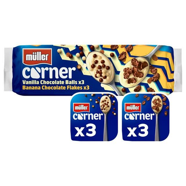 Müller Corner Vanilla Chocolate Balls & Banana Chocolate Flakes Yogurts 6x124g - gallery image 1