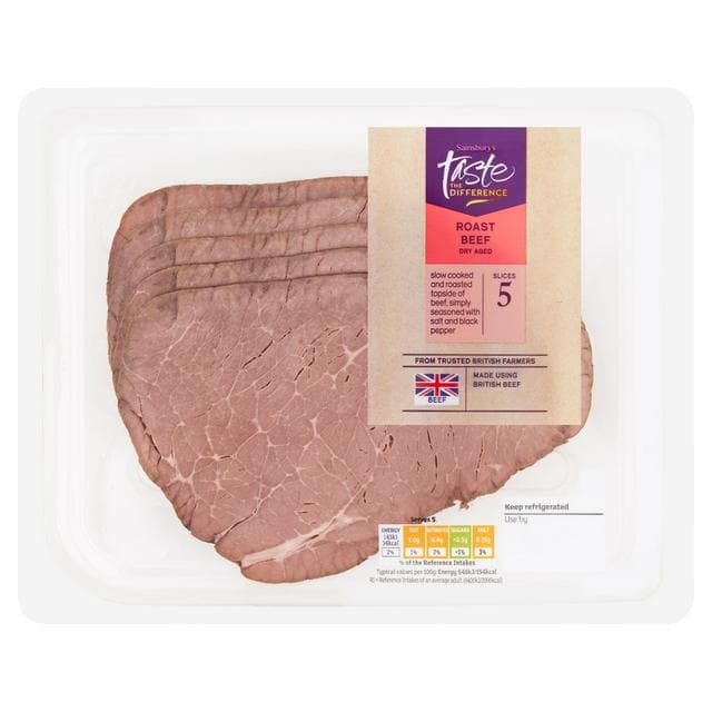 Sainsbury's Simply Seasoned With Salt & Pepper Cooked British Roast Beef Top Sliced, Taste the Difference x5 110g - gallery image 1