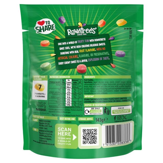Rowntrees Fruit Pastilles Sweets Sharing Bag 143g - gallery image 3