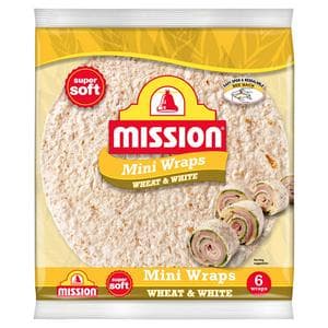 Mission 6 x Wheat & White Mini Tortilla Wraps 186g