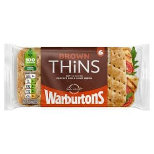 Warburtons Brown Sandwich Thins x6