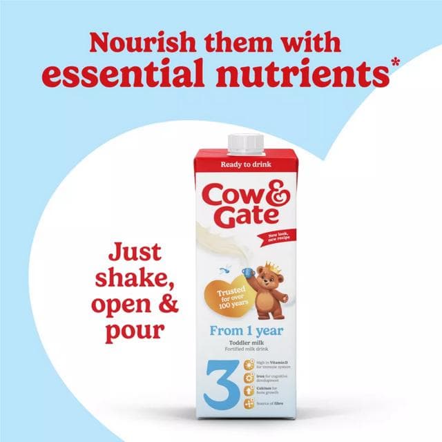 Cow & Gate 3 Toddler Milk Formula Liquid 1+ Years Ready To Feed 1L - gallery image 2