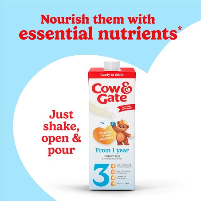 Cow & Gate 3 Toddler Milk Formula Liquid 1+ Years Ready To Feed 1L - gallery image 2