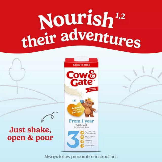 Cow & Gate 3 Toddler Milk Formula Liquid 1+ Years Ready To Feed 1L - gallery image 6