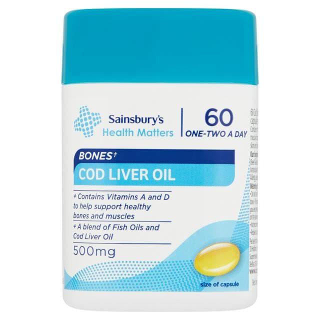 Sainsbury's Bones Cod Liver Oil with Vitamins A & D 1-2 a Day Capsules x60 - gallery image 1
