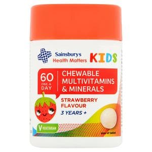 Sainsbury's 60 Health Matters Kids Strawberry Flavour 3 Years+ One A Day Tablet