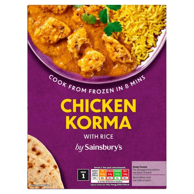 Sainsbury's Chicken Korma & Pilau Rice Ready Meal For 1 400g - gallery image 1
