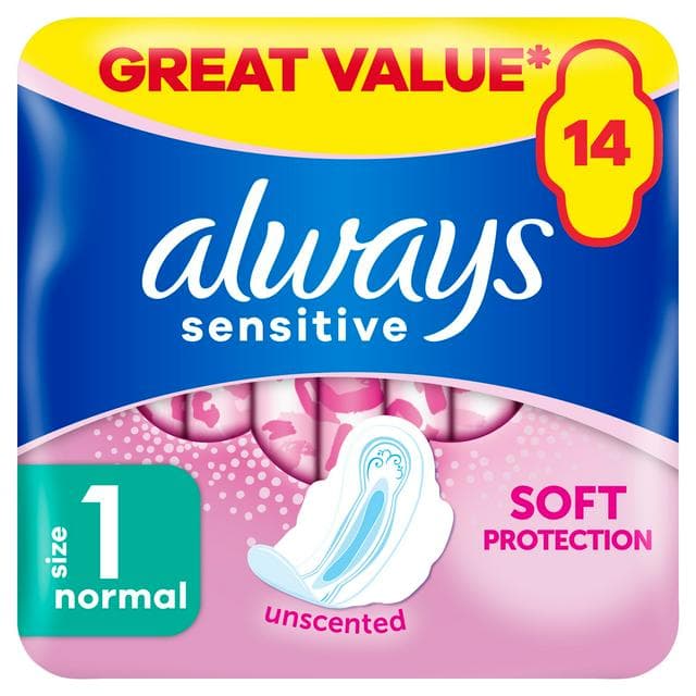 Always 14 x Sensitive Normal Wings Size 1 Sanitary Towels - gallery image 1