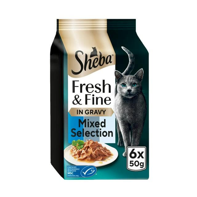 Sheba Fresh & Fine Tuna & Cod in Gravy Wet Cat Food Pouches 6 x 50g - gallery image 1