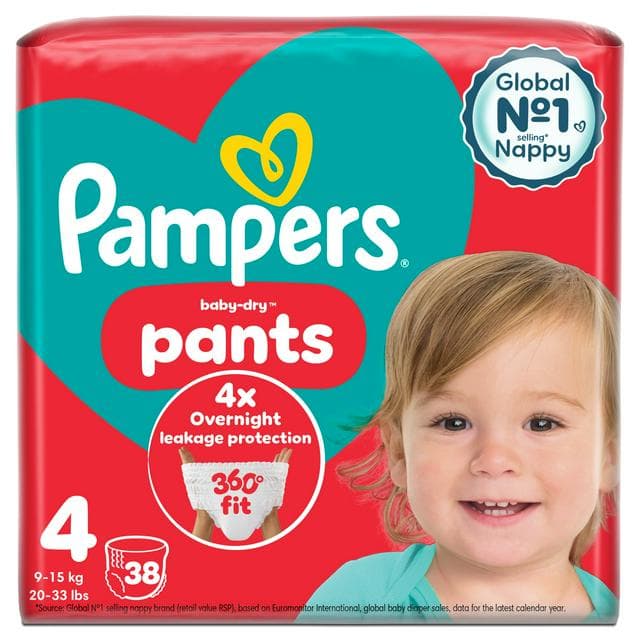 Pampers Baby Dry Nappy Pants Essential Pack Nappies Size 4, 9kg-15kg x38 - gallery image 1