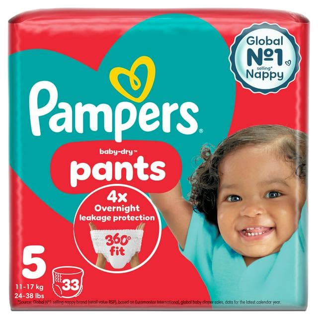 Pampers Baby-Dry Nappy Pants, Size 5, 12-17kg x33 - gallery image 1