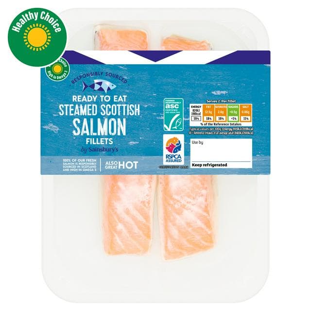 Sainsbury's Steamed ASC Scottish Salmon Portions x2 180g (Ready to eat) - gallery image 1