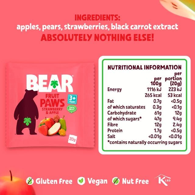 BEAR Paws Fruit Shapes Strawberry & Apple 20g - gallery image 4