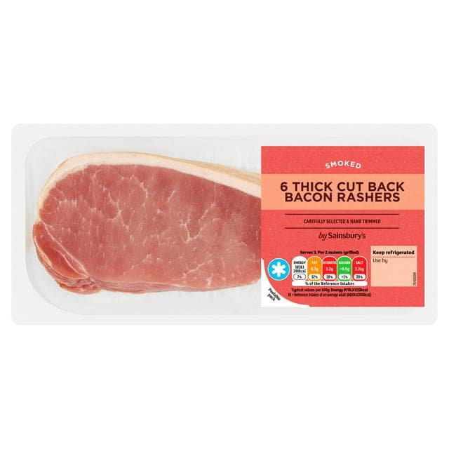 Sainsbury's Smoked Thick Cut Back Bacon Rashers X6 300g - gallery image 1