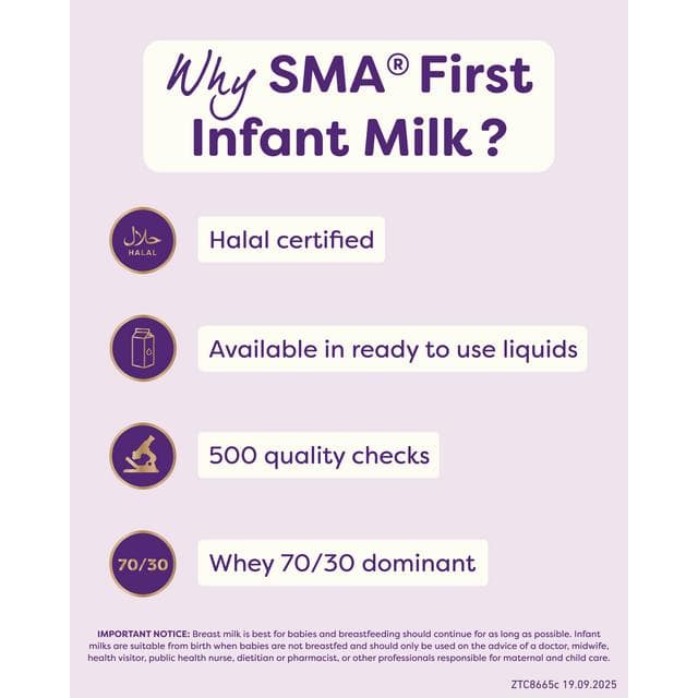 SMA First Infant Baby Milk from Birth 6 x 70ml (420ml) - gallery image 4