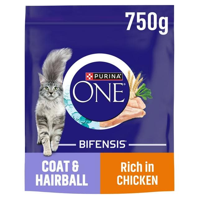 Purina One Coat & Hairball Dry Chicken Cat Food 750g - gallery image 1