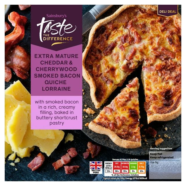 Sainsbury's Extra Mature Cheddar & Cherrywood Smoked Bacon Quich Lorraine, Taste the Difference 400g - gallery image 1